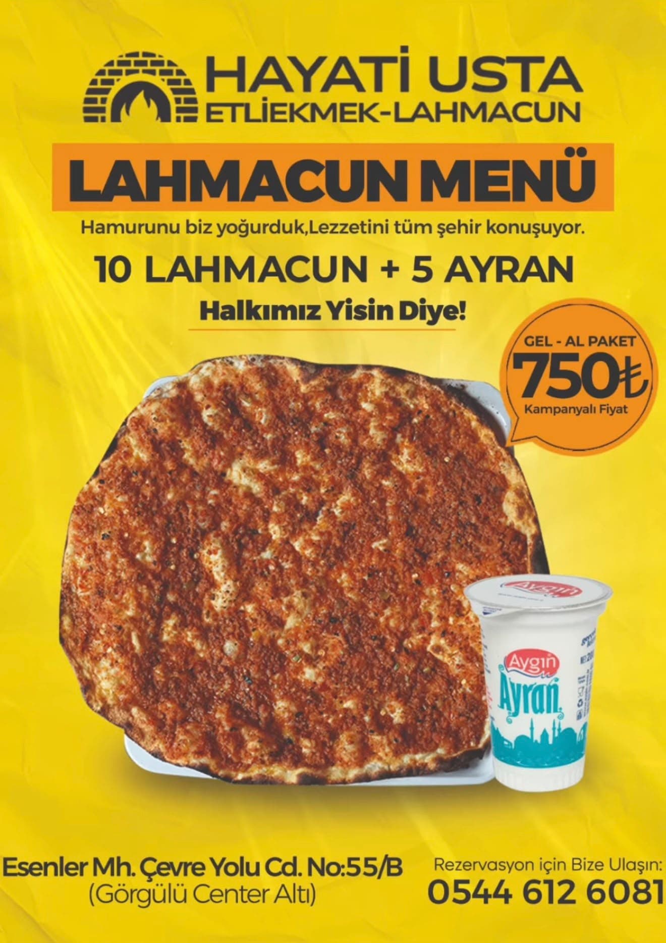 Lahmacun Menü — 10 Lahmacun + 5 Ayran, 750 ₺